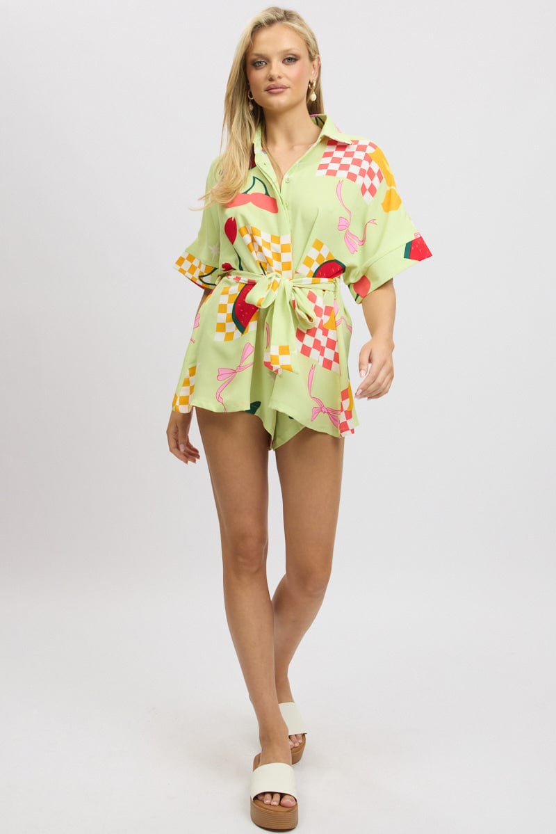 Green Abstract Oversized Playsuit