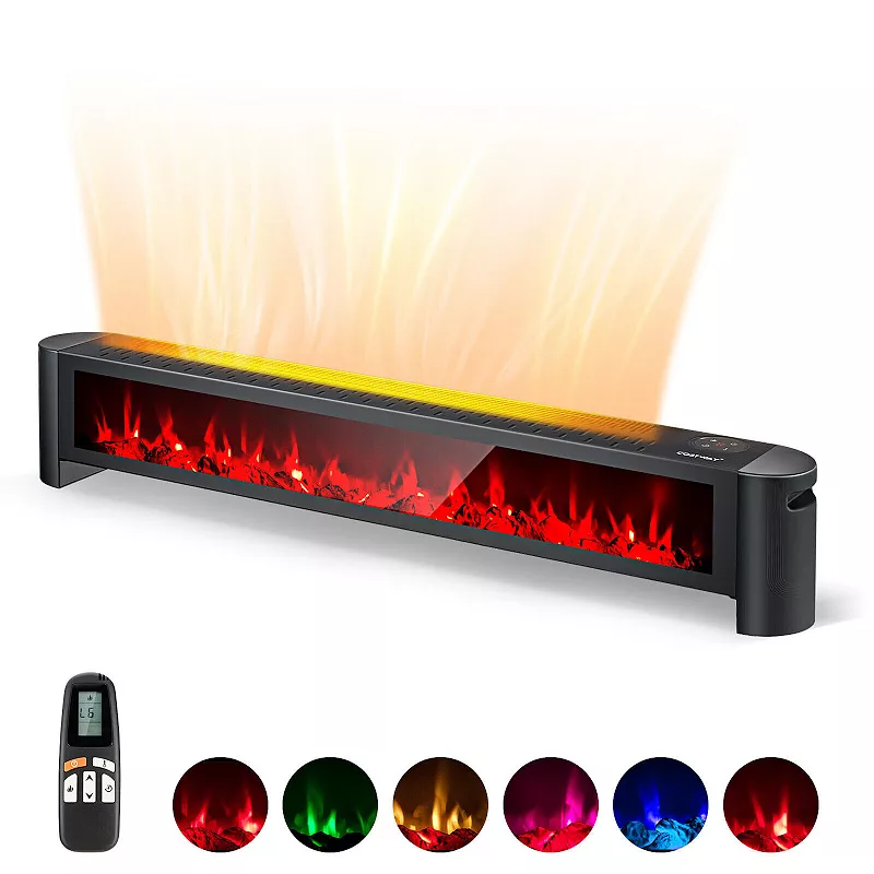 🔥(Last Day Sale 70% OFF) 💥CLEARANCE SALE💥1400W Electric Baseboard Heater with Realistic Multicolor Flame-Black