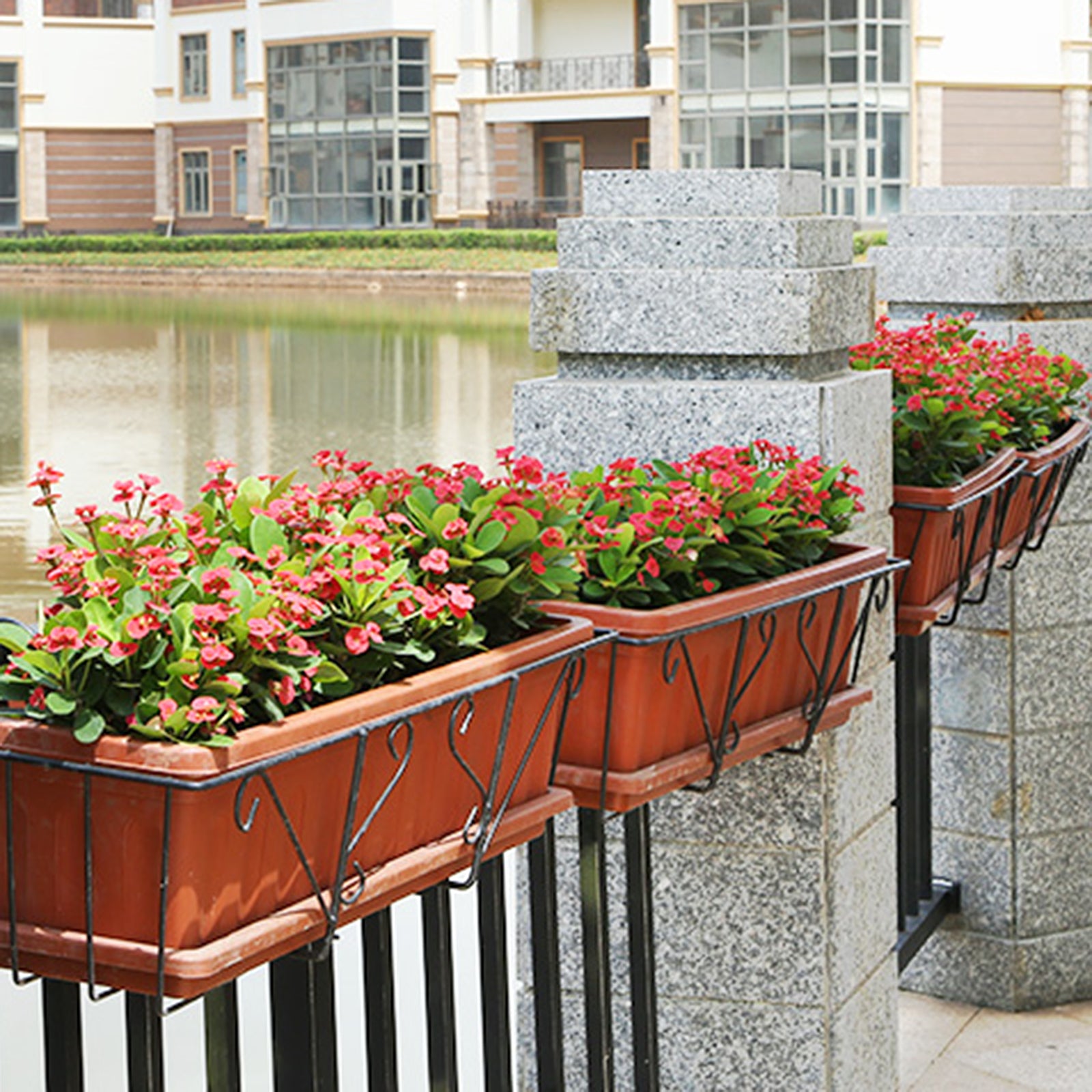 MAHAQI Fences Or Railings Balcony Planter Trough Holder Holders Rectangular Flower Stand Sturdy Wrought Iron Anti-rust Hangers