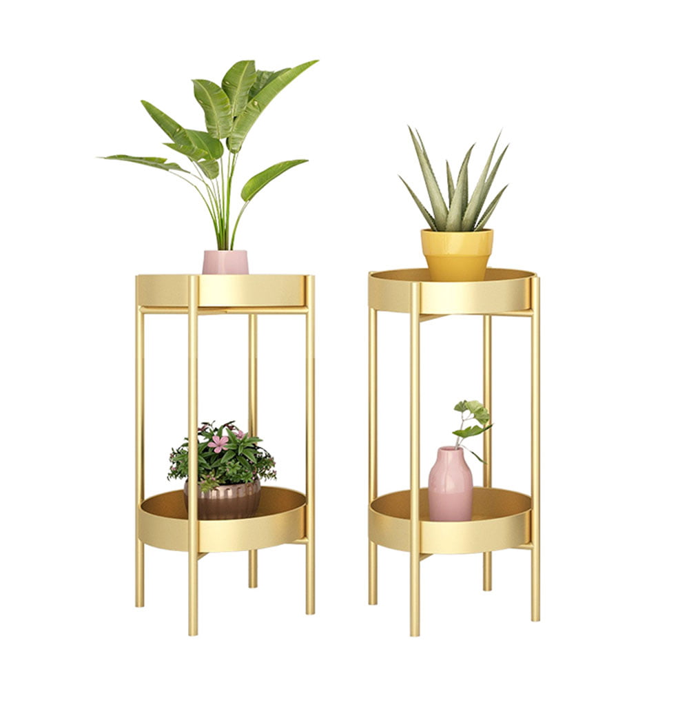 2pcs Plant Stand Indoor Outdoor - Flower Pot Holder Metal Plant Rack Organizer, 2 Tiers Tall Plant Display Storage Shelf Table For Home Garden Patio Bathroom Office Living Room Balcony Corner