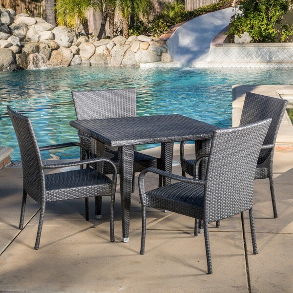 Outdoor Delani 5piece Wicker Dining Set by Christopher Knight Home