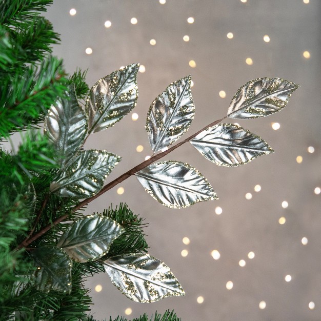 Glittered Platinum Leaves Christmas Spray