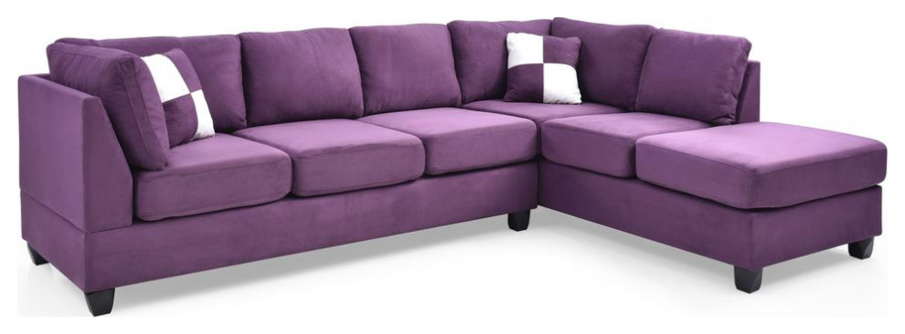 Malone 111 in. Purple Suede 4 Seater Sectional Sofa with 2 Throw Pillow   Contemporary   Sectional Sofas   by Makers  Houzz