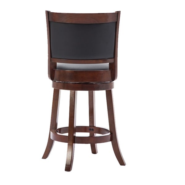 Round Wooden Swivel Barstool with Padded Seat and Back， Cherry Brown - 43.5 H x 18 W x 19.5 L Inches