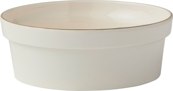 Frisco Gold Trim Melamine Dog and Cat Bowl， Cream