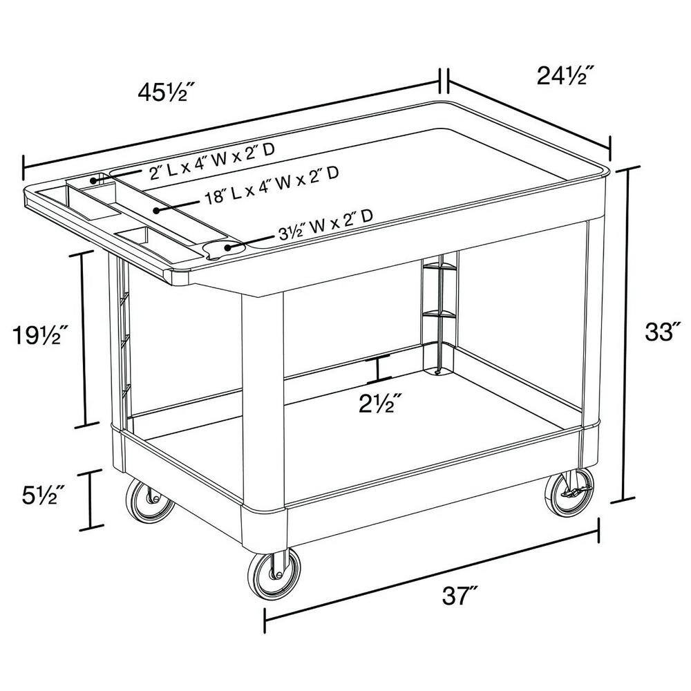 Luxor 24 in. x 45 in. Two Shelf Heavy Duty Cart in Black XLC11-B