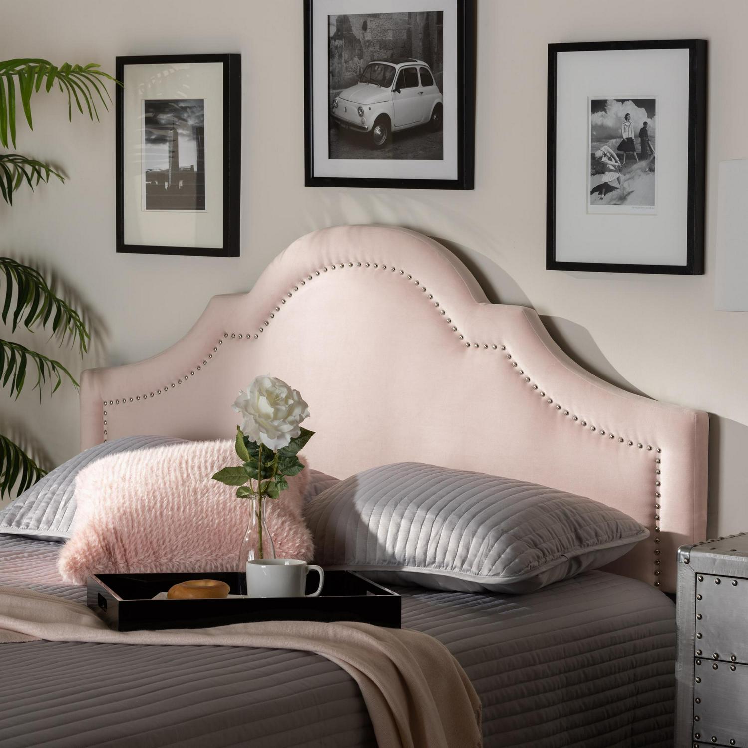 Baxton Studio Rita Modern and Contemporary Light Pink Velvet Fabric Upholstered King Size Headboard  Crowdfused