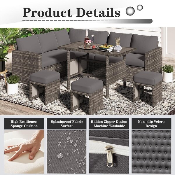 AECOJOY 7 Pieces Patio Furniture Set Outdoor Sectional Sofa Rattan Conversation Set