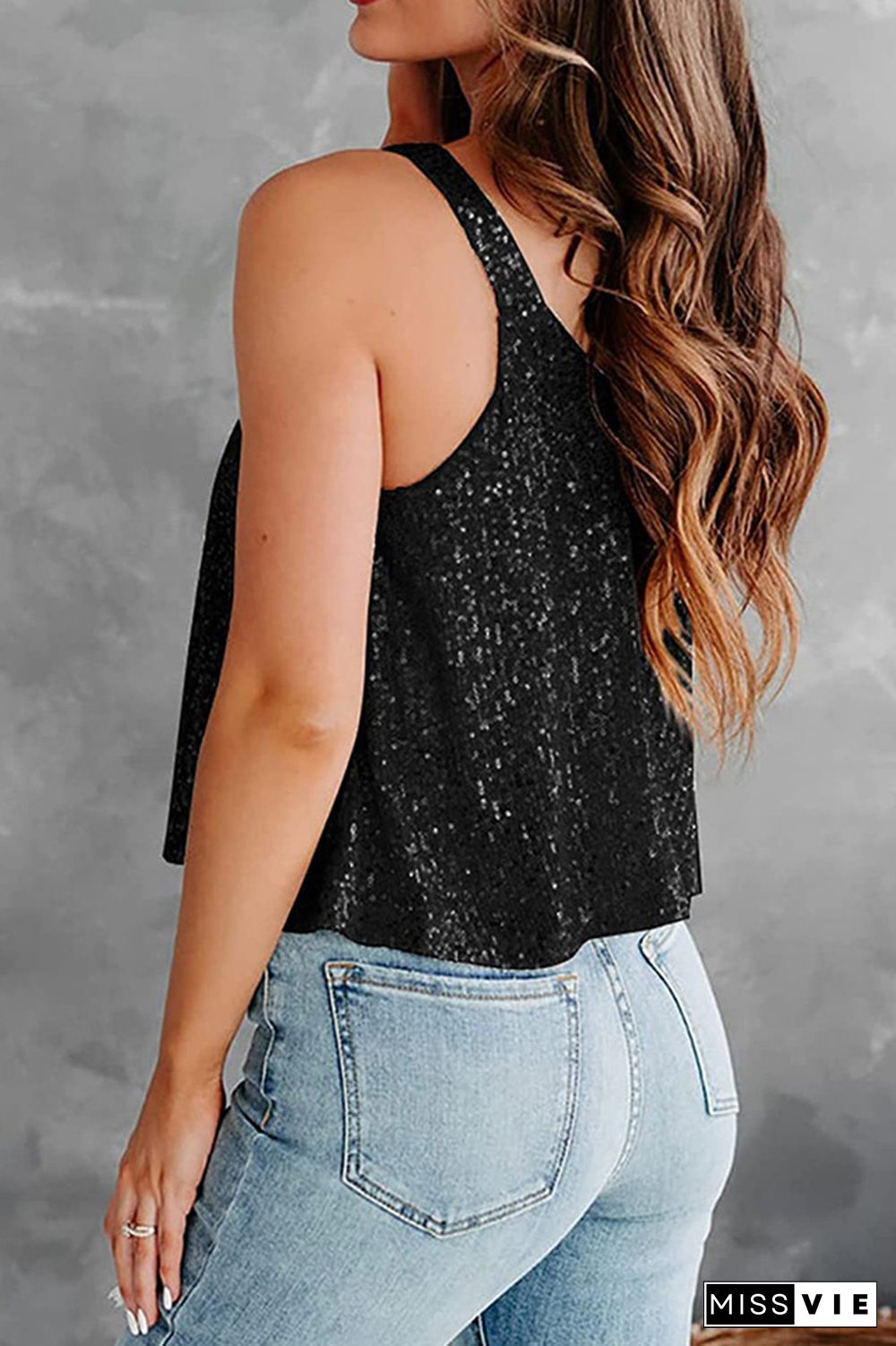 Sequin Glitter Sleeveless Plain Tank Top