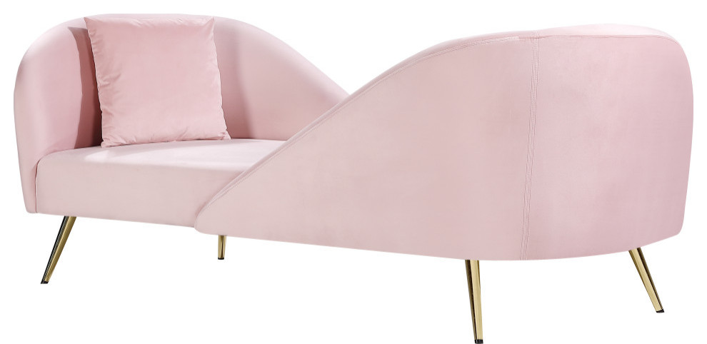 Nolan Velvet Upholstered  Double Back Chaise  Gold Metal Legs   Midcentury   Indoor Chaise Lounge Chairs   by Meridian Furniture  Houzz