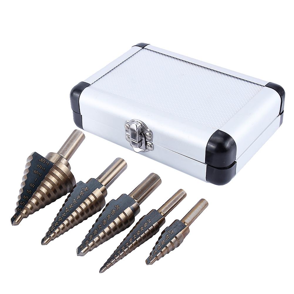 High Quality Hss Step Titanium Cone Drill Bit Tool Set 5pcs Hole Cutter Case