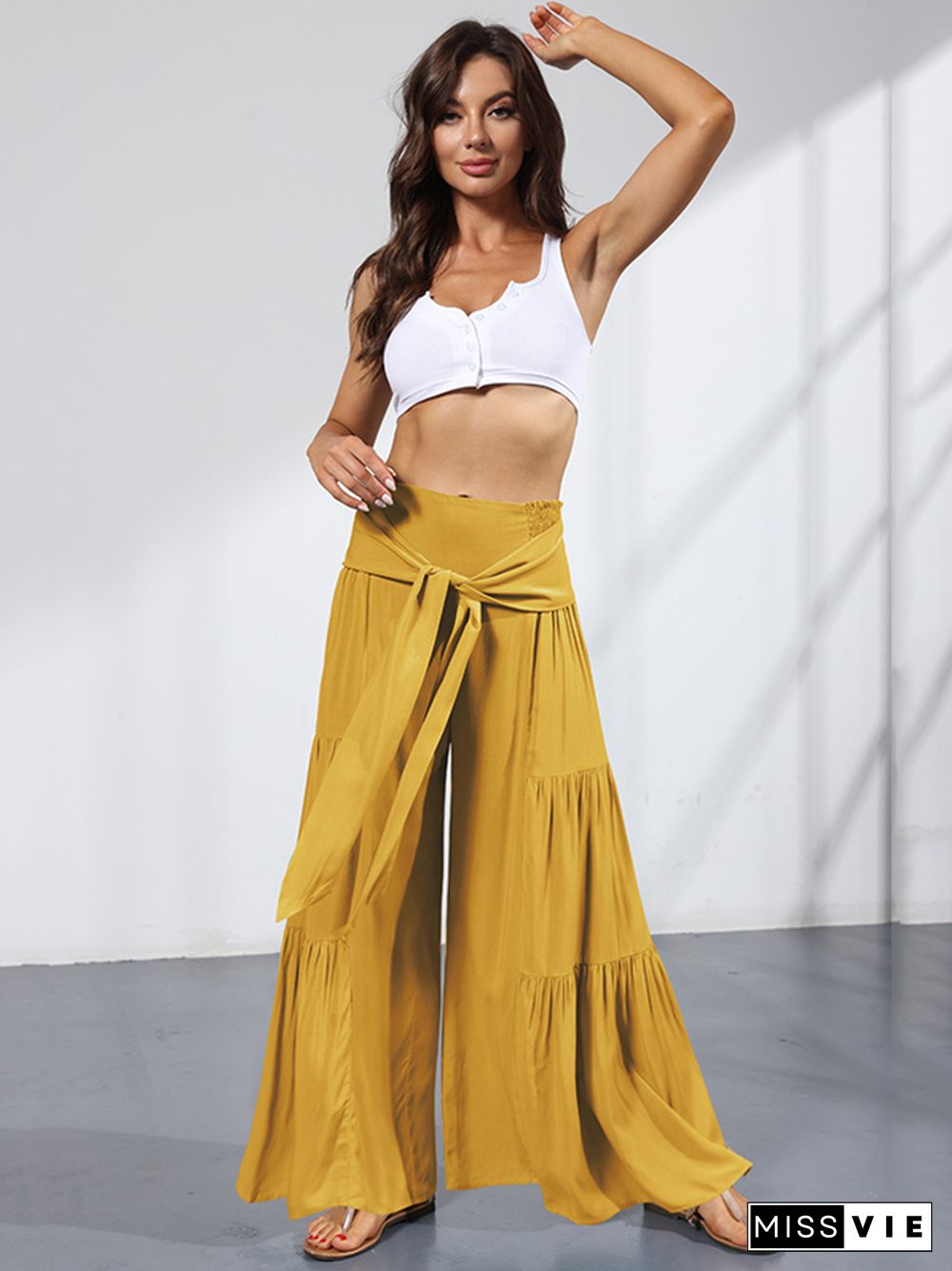 11 Colors Simple High Waisted Solid Color Casual Wide Leg Pants