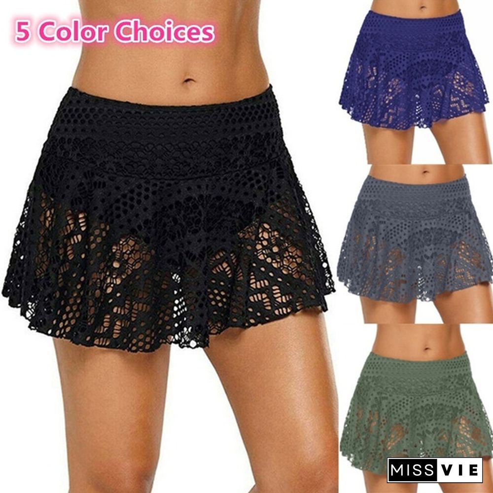 Summer Shorts Skirt Pantskirt Swimwear Solid Lace Women Bikini Bottom Swim Beach