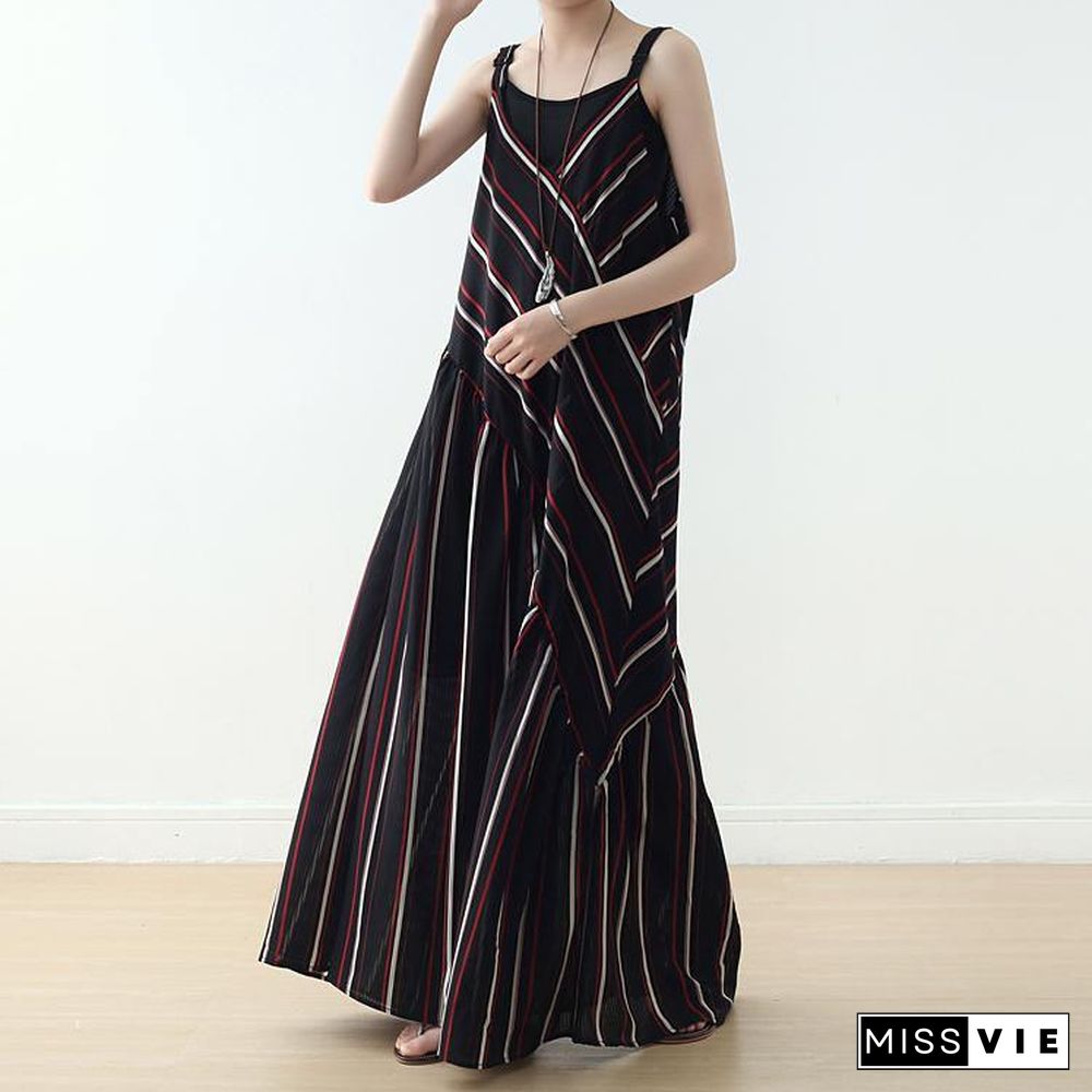 Summer New Sling Large Chiffon Black Striped Jumpsuit