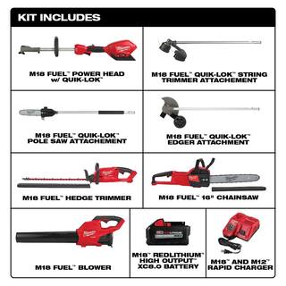 MW M18 FUEL 18-Volt Lithium-Ion QUIK-LOK String TrimmerBlower Combo wChainsaw Hedge Trimmer Edger Pole Saw (6-Tool) 3000-21-2726-20-2727-20-49-16-2718-49-16