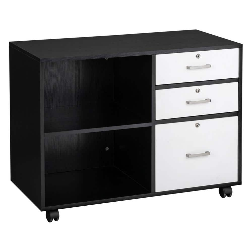 Winado White and Black Wood 3-Drawer Vertical Desk Cabinet 941228129596