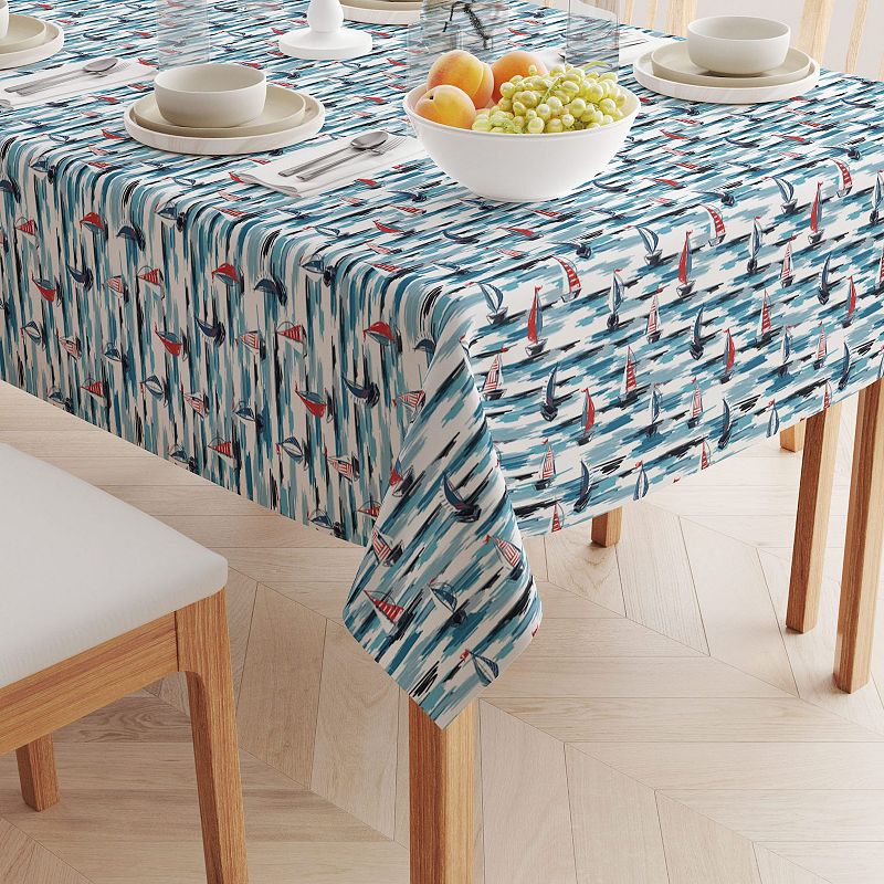 Square Tablecloth， 100% Polyester， 54x54， Brush Stroke Sailboats