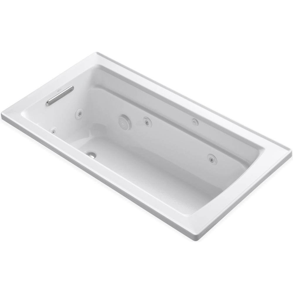 KOHLER Archer 5 ft. Acrylic Rectangular Drop-in Whirlpool Bathtub in White K-1122-0