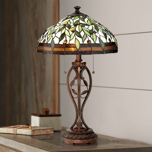 High Bronze Leaf And Vine Glass Shade For Living Room Family Bedroom Bedside Nightstand