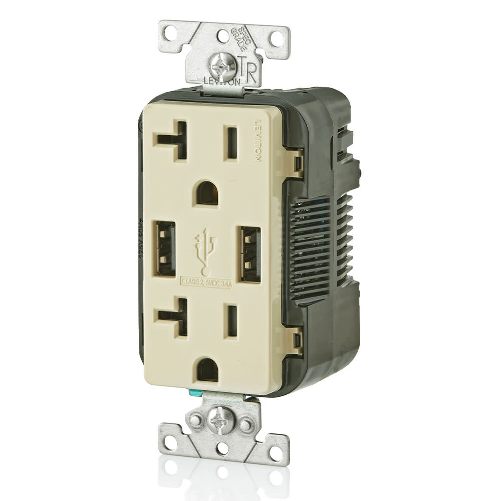 Leviton Decora 20A 125V Ivory NEMA 5-20R Outlet and USB Charger