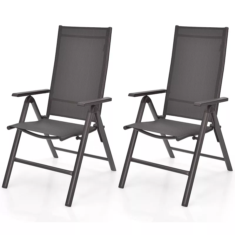 2 Pieces Patio Folding Dining Chairs Aluminium Adjustable Back-Gray