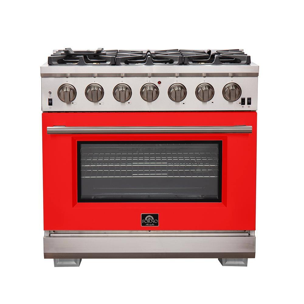 Forno Capriasca 36 in. 5.36 cu. ft. Gas Range with 6 Gas Burners Oven in Stainless Steel with Red Door FFSGS6260-36RED