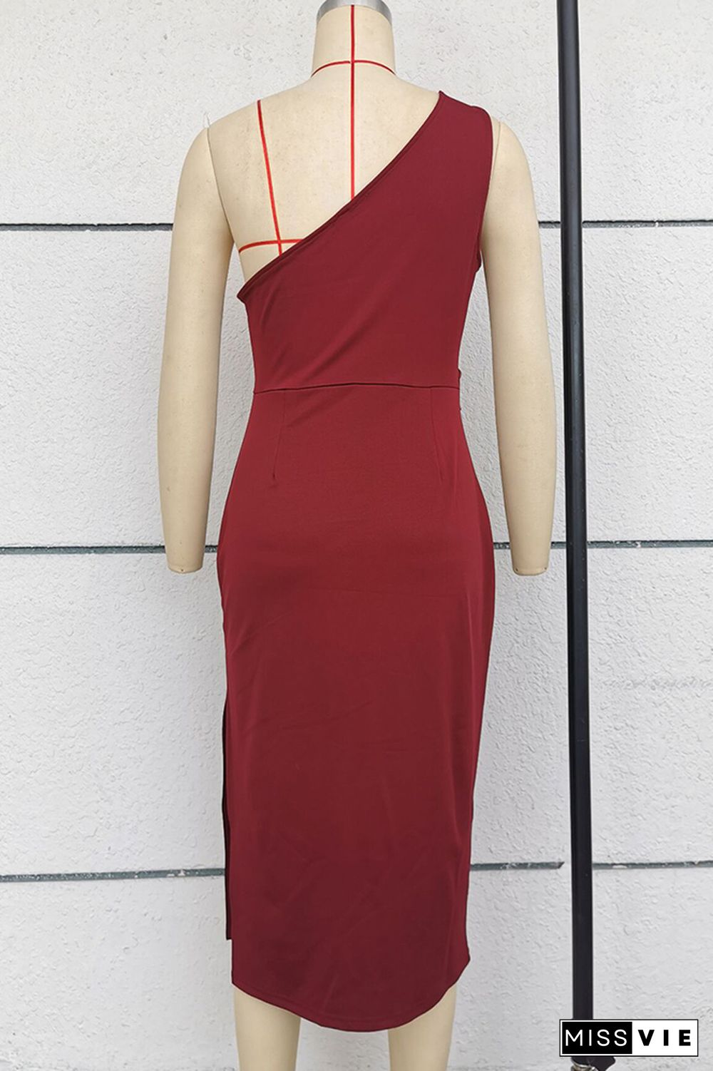 Plain One Shoulder Split Bodycon Dress Wholesale