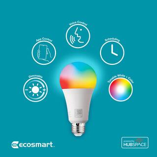 EcoSmart 100-Watt Equivalent Smart A21 Color Changing CEC LED Light Bulb with Voice Control (1-Bulb) Powered by Hubspace 11A21100WRGBWH1