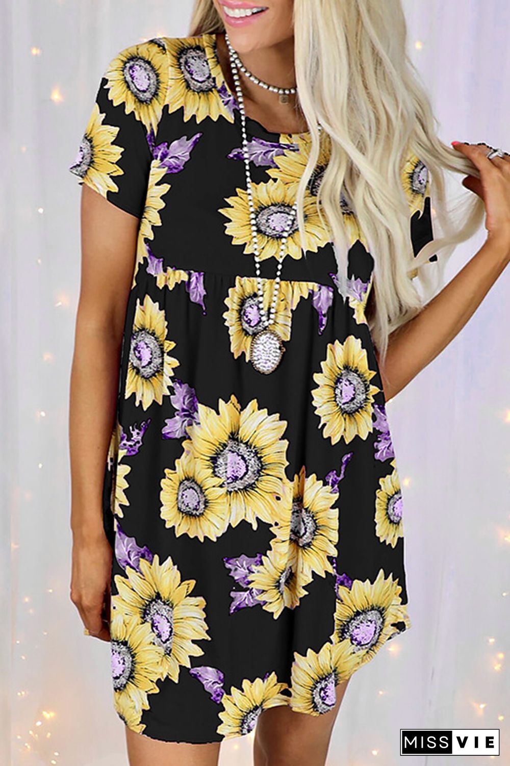 Casual Street Floral Split Joint O Neck Dresses