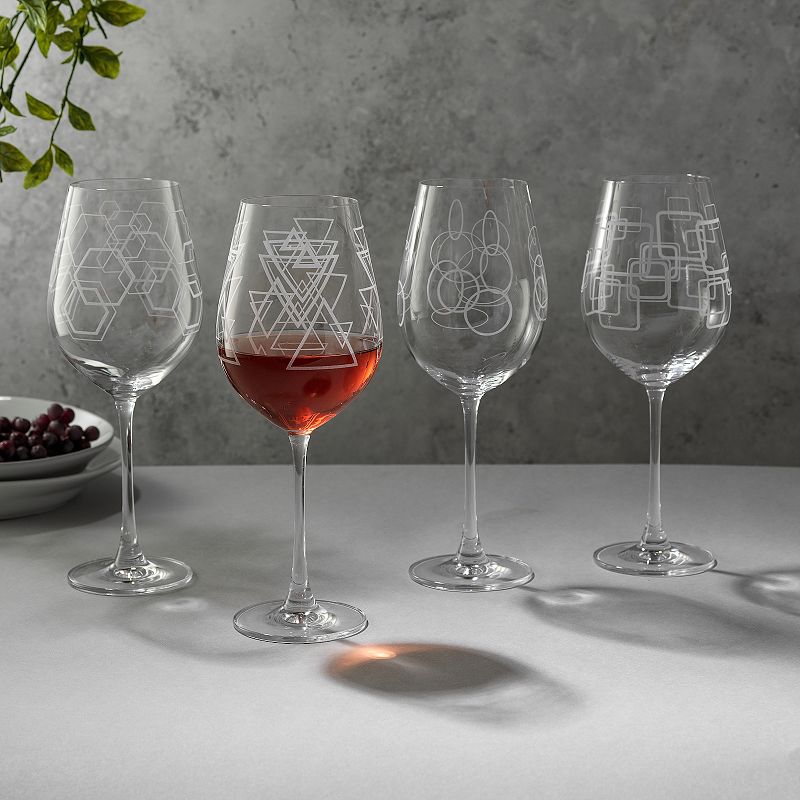 JoyJolt Geo Set of 4 Crystal White Wine Glasses