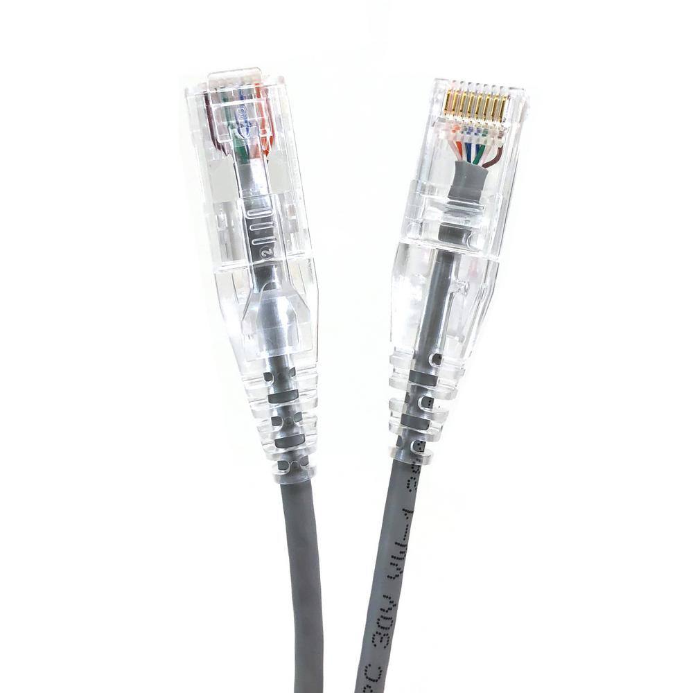 Micro Connectors Inc 50 ft. 28AWG Ultra Slim CAT6 RJ45 Unshielded Twisted Pair Patch Cable Gray E08-050-SLIM