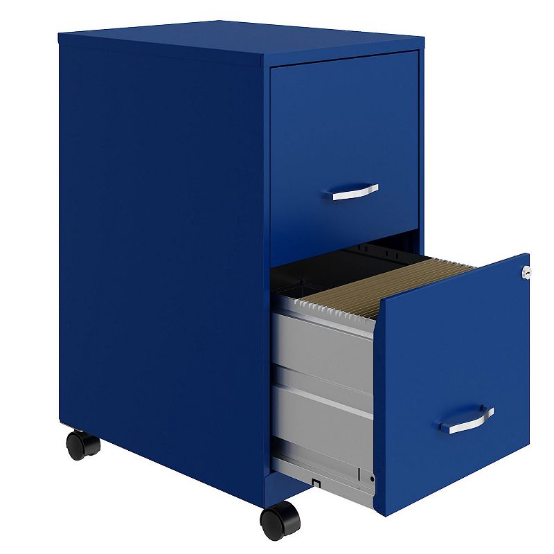 Space Solutions 18 Inch Wide 2 Drawer Mobile Organizer Cabinet for Office， Blue