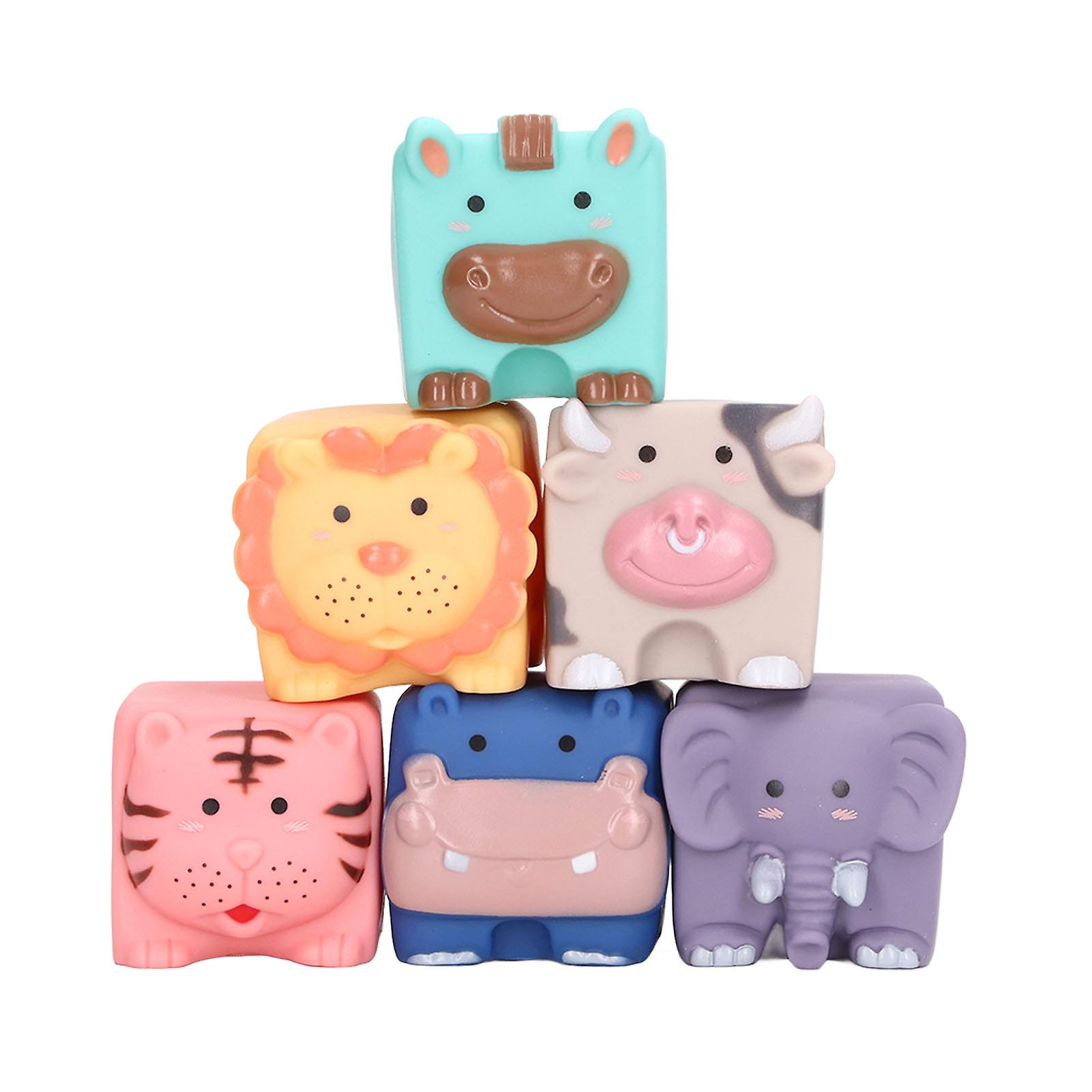 6pcs/set Baby Animal Blocks Pvc Soft Building Block Toys Teething Chewable Squeeze For 6 Months Up Toddlers