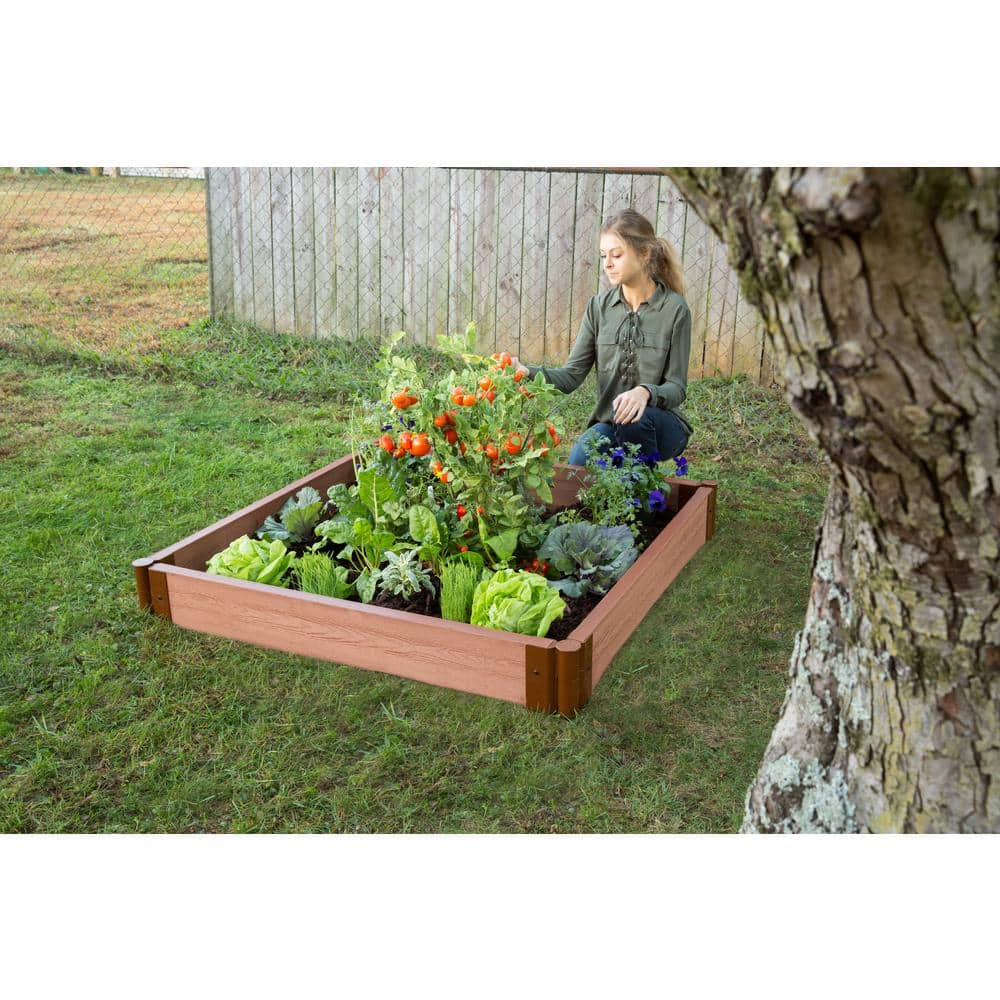 Frame It All Two Inch Series 4 ft. x 4 ft. x 5.5 in. Classic Sienna Composite Raised Garden Bed Kit 300001080