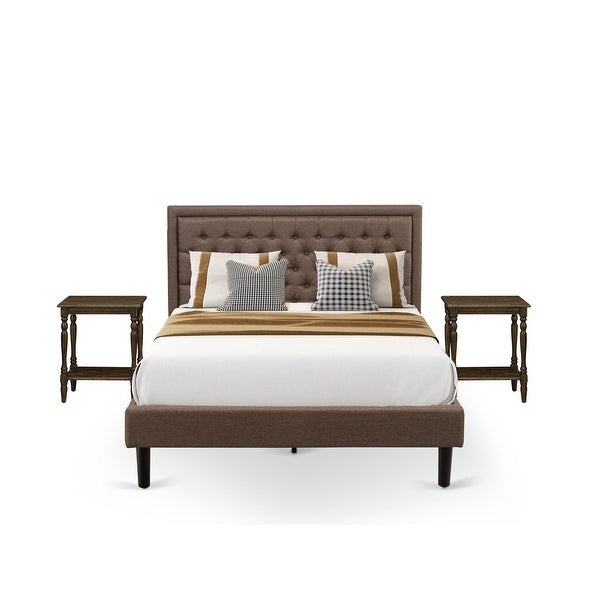 East West Furniture Queen Bedroom Set - Queen Bed Frame - Brown Headboard with Night Stand (End Table Pieces Option) - - 33772191