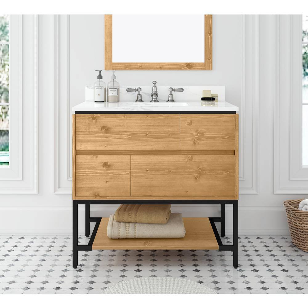 Home Decorators Collection Ventford Reclaimed 36 in. W x 22in. D x 35 in. H Bath Vanity in Brushed Light Oak w Artificial Carrara Vanity Top VA-WG0501