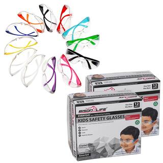 Bison Life Kids Clear Lens Color Temple Safety glasses Assorted (24-Pairs) BL-ESCRK-CLLCT-SGAK-24