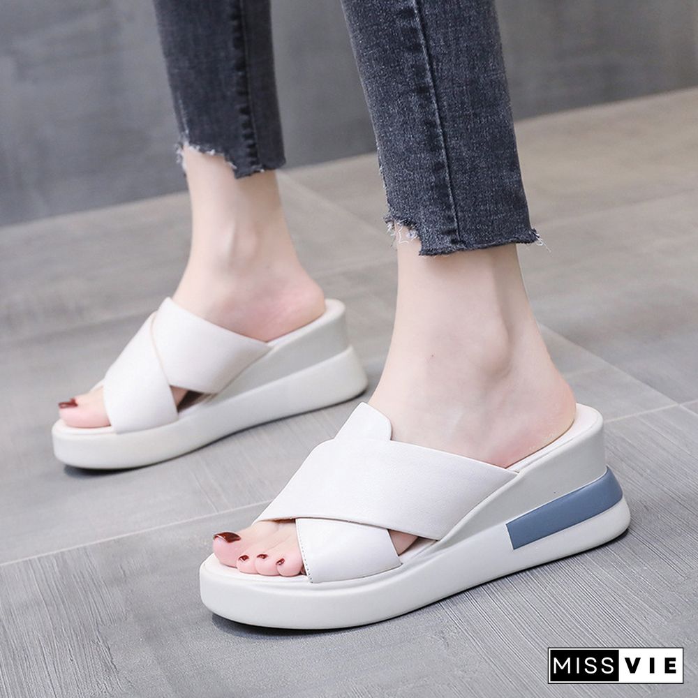 Summer Wedge Shoes For Women Sandals Solid Color Open Toe High Heels Casual Ladies Buckle Strap Fashion Female Sandalias Mujer