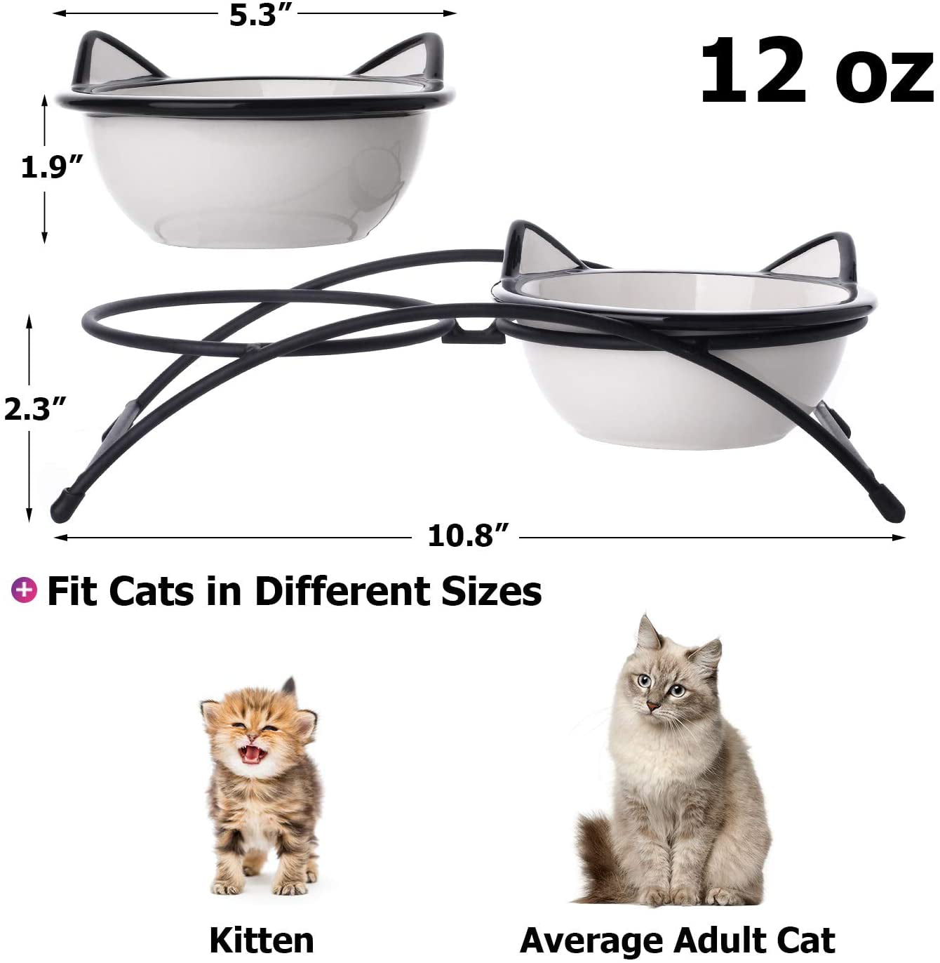 Y YHY Cat Food Bowls Set,Raised Cat Bowls for Food and Water,Ceramic Elevated Pet Dishes Bowls with Stand,12 oz Cats and Small Dogs Bowls,Dishwasher Safe