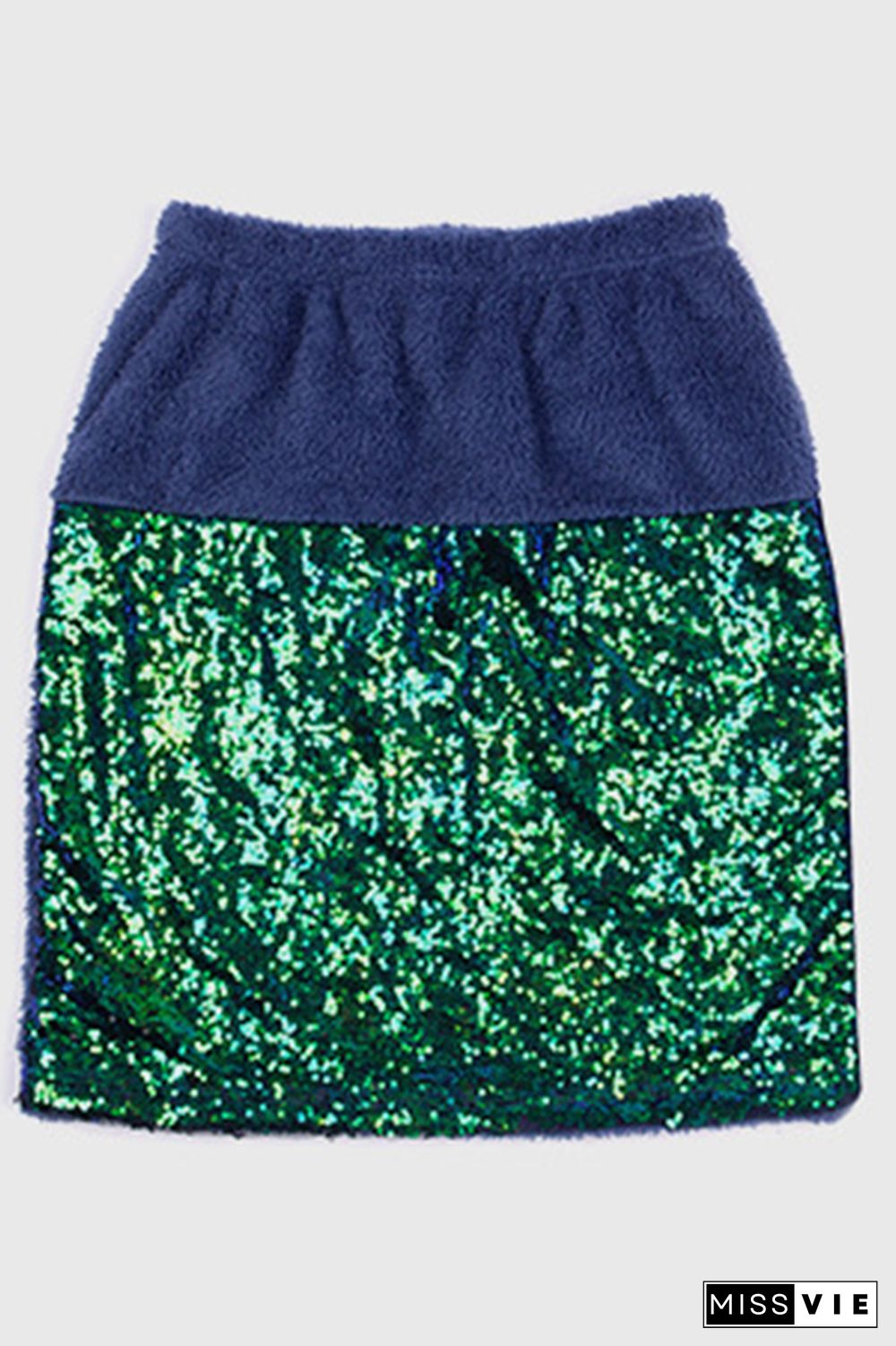 Blue Plush Splicing Sequin Christmas Trend Skirts