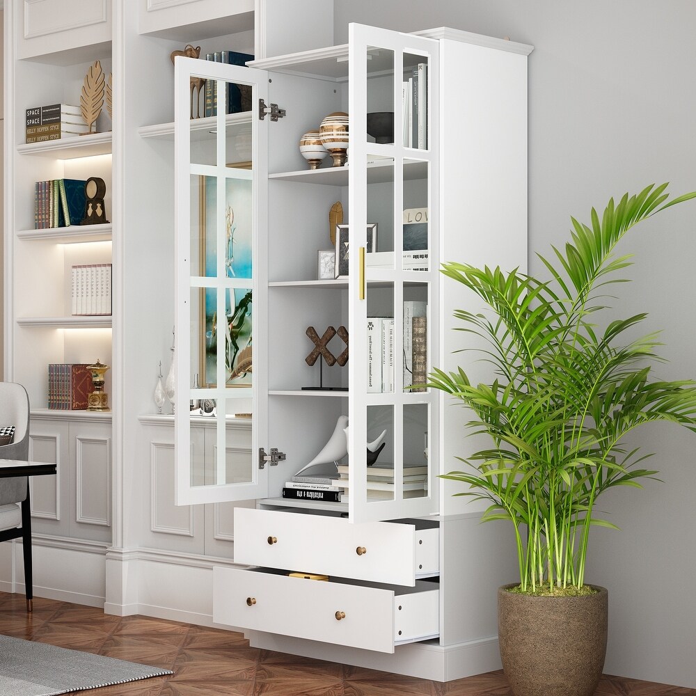 Display Cabinet with Glass Doors Bookcase Accent Living Room Hallway   70.1\