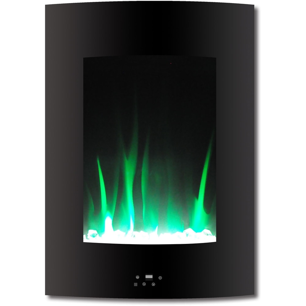 Hanover 19.5 In. Vertical Electric Fireplace in Black with Multi Color Flame and Crystal Display