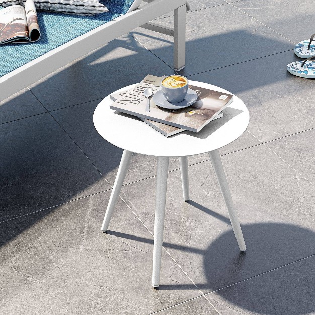 Aluminum Outdoor Round Side Table With Adjustable Feet White Crestlive Products