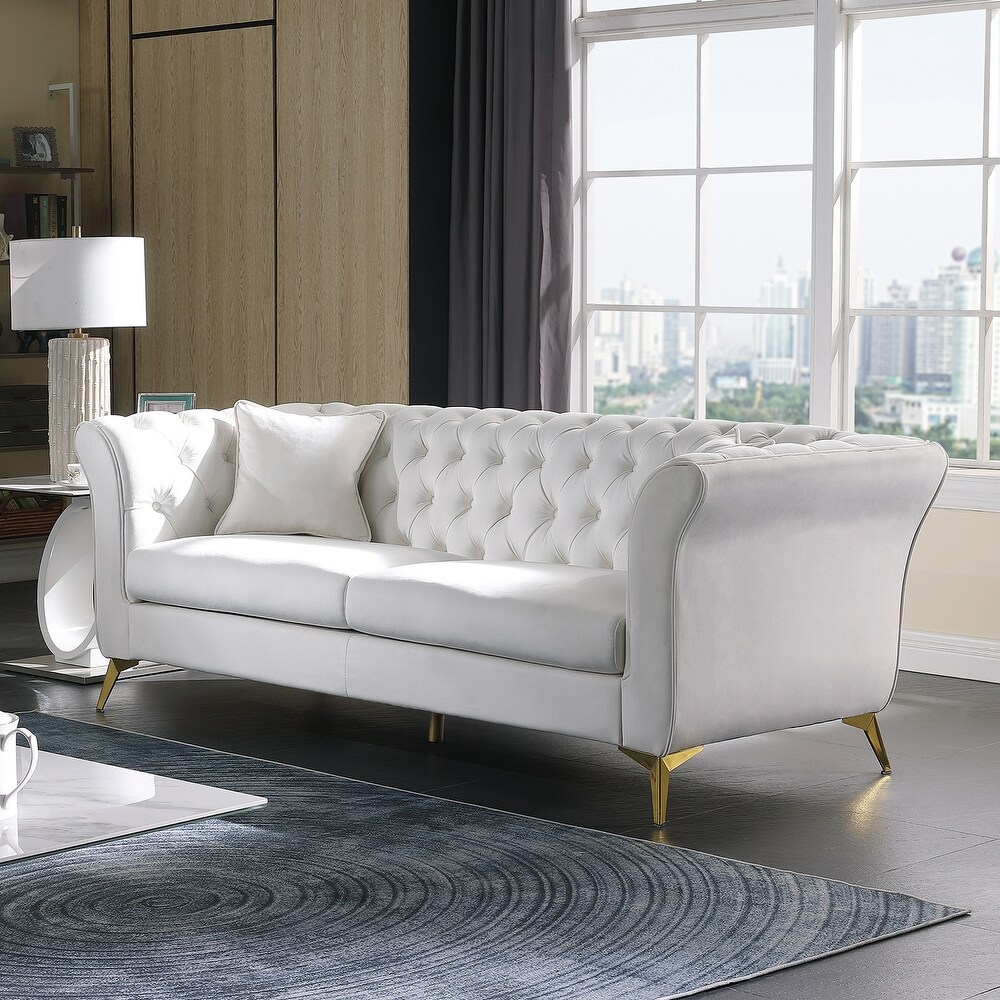 Velvet Upholstered Loveseat Sofa  Living Room Tufted and Wrinkled Fabric Sofa