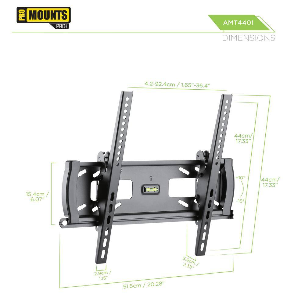 ProMounts Premium Tilt Wall Mount for 32''- 60'' TVs up to 120lbs Zero-Glare TV Mount Fully Assembled Ready to Install TV Brackets AMT4401