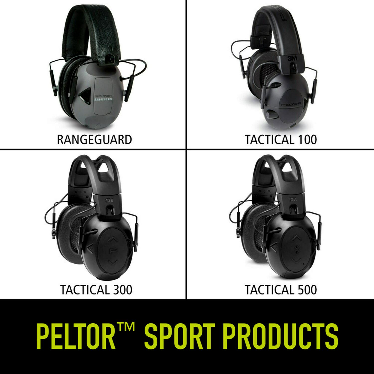 Peltor Sport Tactical 100 Electronic Hearing Protector Earmuff， NRR 22 dB， Black