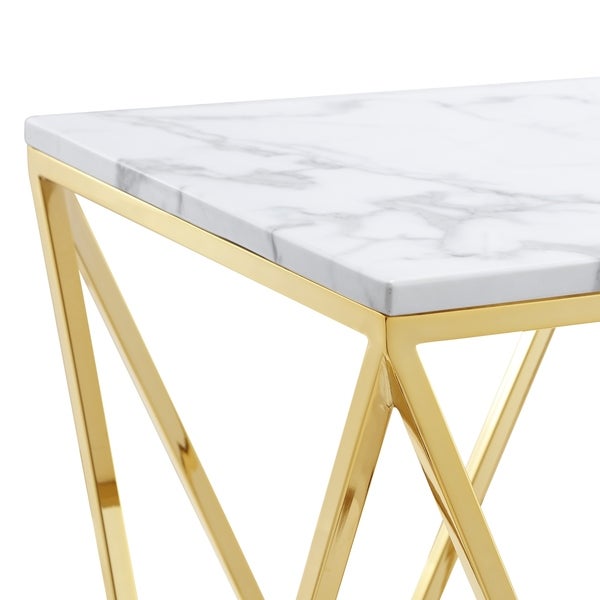 Silver Orchid Young White Marble End Table