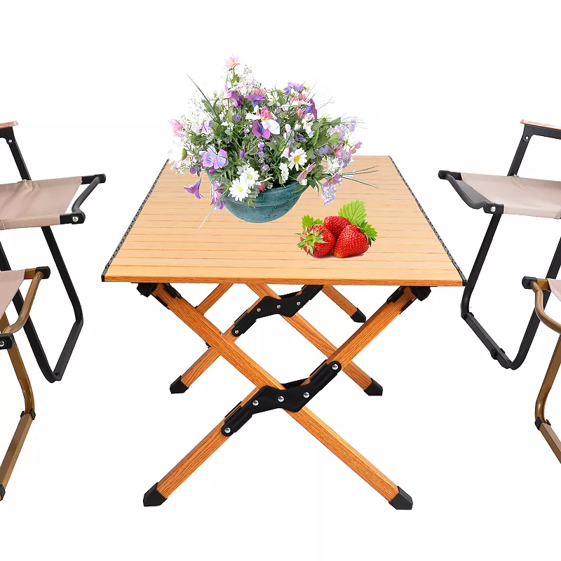 F.C Design Portable Picnic Table， Rollable Aluminum Alloy Top， Folding X-Shaped Frame - Handbag Included