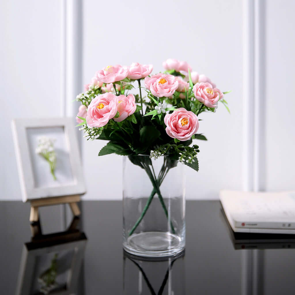 4 Bushes Pink Artificial Silk Peony Flower Bouquet Arrangement