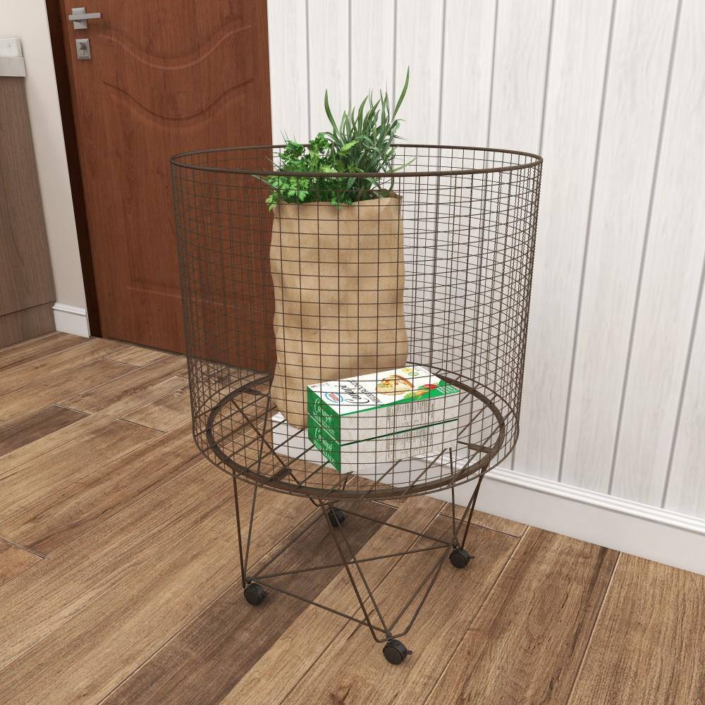 Litton Lane Bronze Deep Set Wire Basket Storage Cart with Wheels 50499